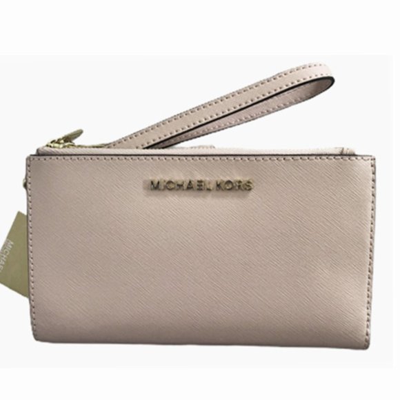 Michael Kors Jet Set Double Zip Phone Wristlet Wallet, Pebble Leather, Soft Pink - Picture 2 of 7